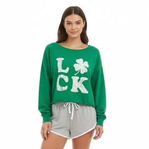 Grayson Threads‎ Sleepwear Set S Grey St Patrick's Day Luck Comfy Clover Casual